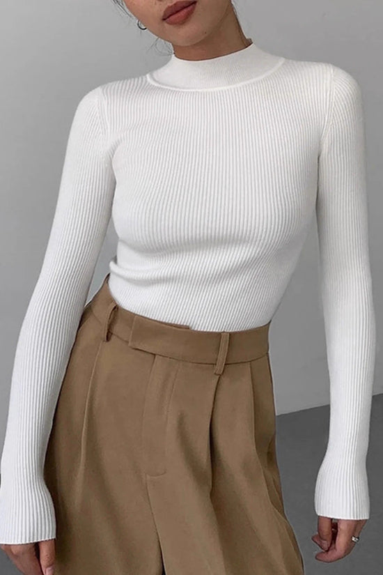 Womens Fashionable Tight-Fit Crew-Neck Knitted Top 