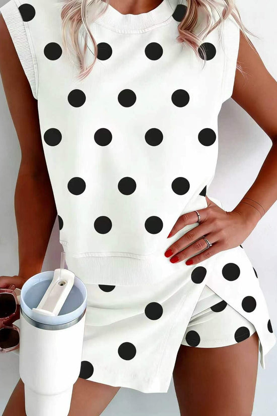Casual Polka-Dot Sleeveless Tank Top Two-Piece Set 