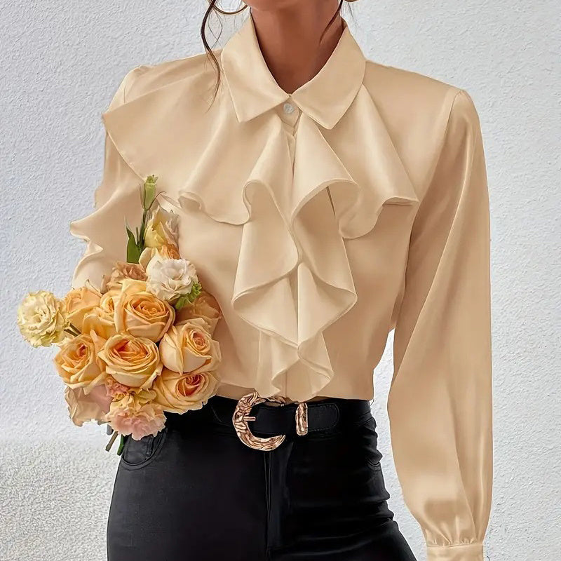 Women's Ruffled Collared Blouse, Long Sleeve Dressy Casual Shirt, Fall Business Casual Work Tops CJ US