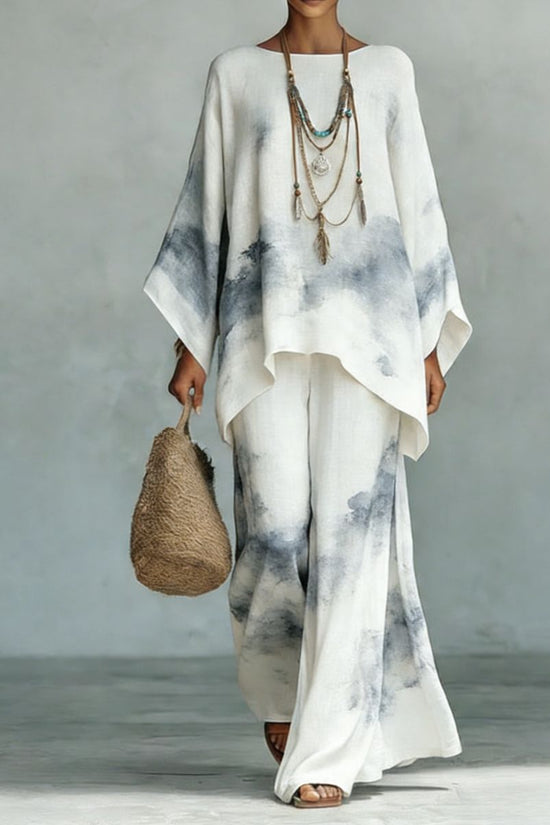 Women's Floral Print Linen Wide-Leg Two-Piece Set 