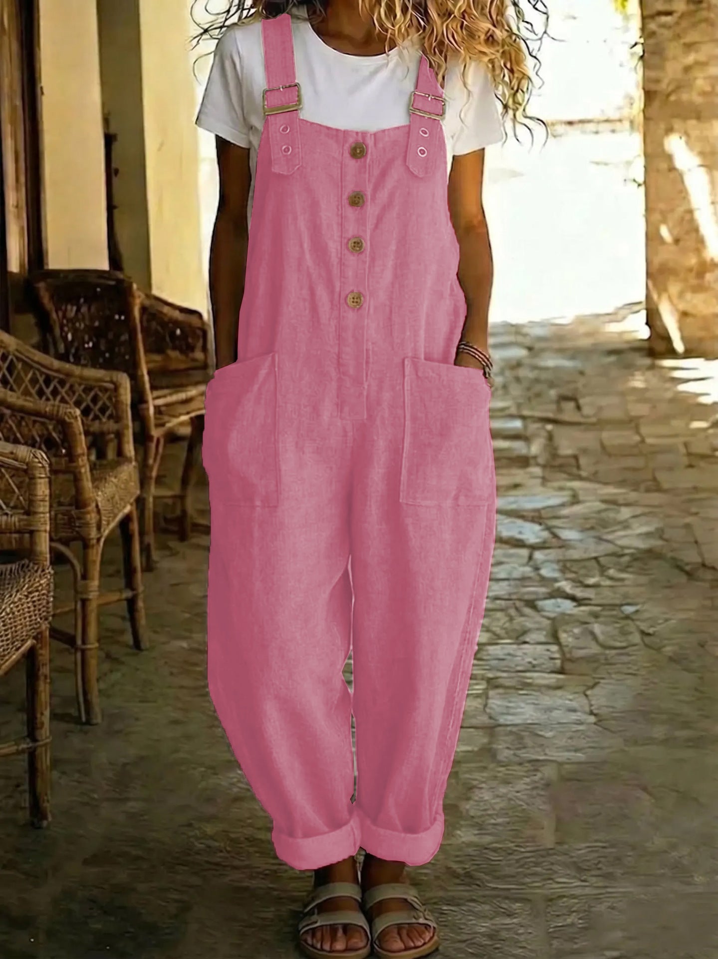 Solid-color Vintage Straight-leg Overalls For Women 