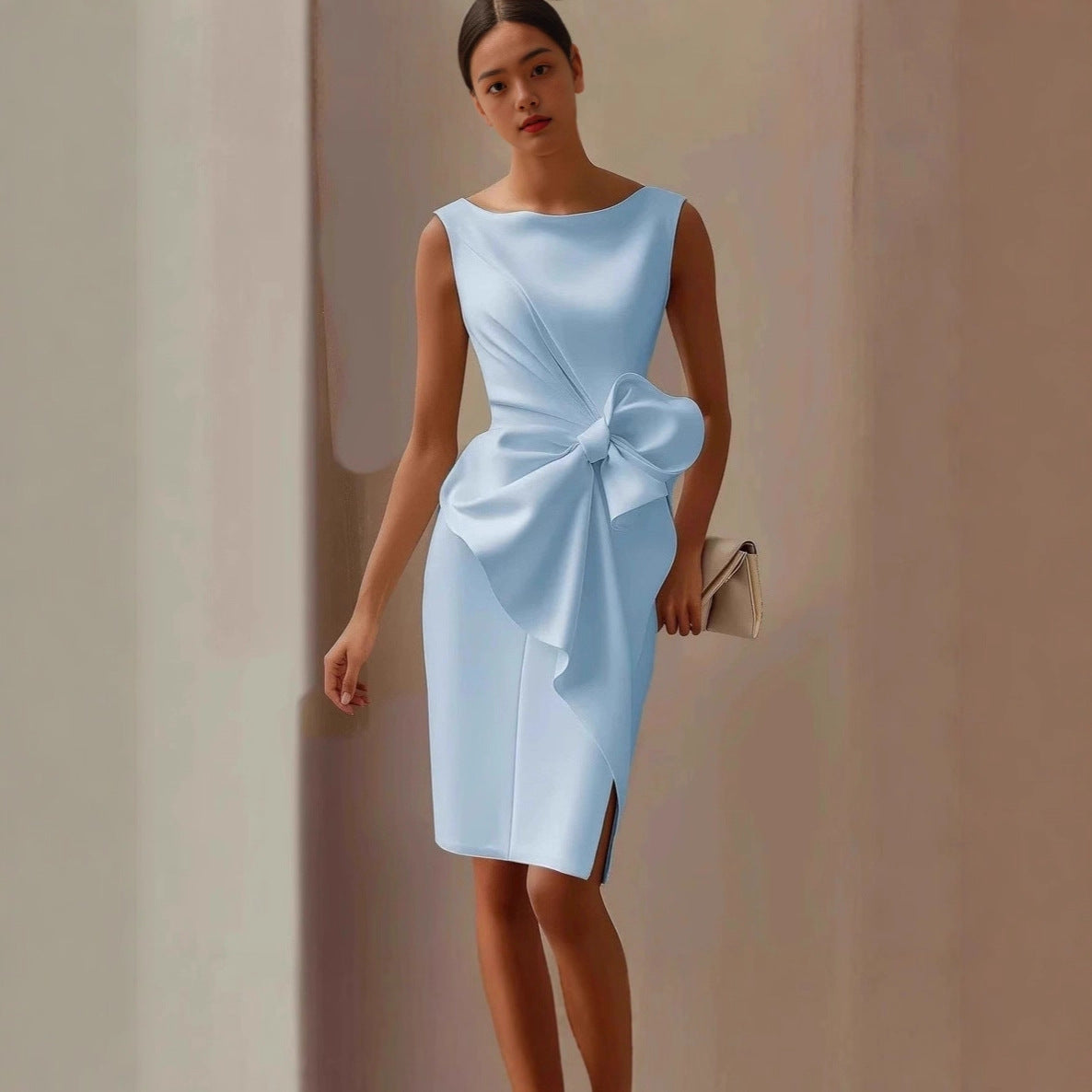 Bow-knot Fashion Sleeveless Midi Dress 