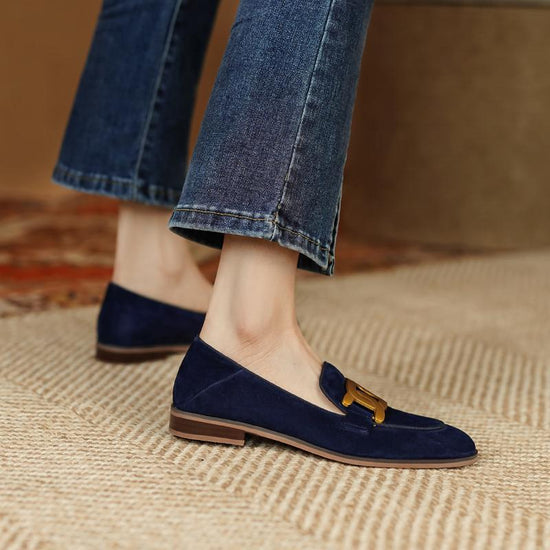 Retro Metal Buckle Slip On Loafer Shoes 