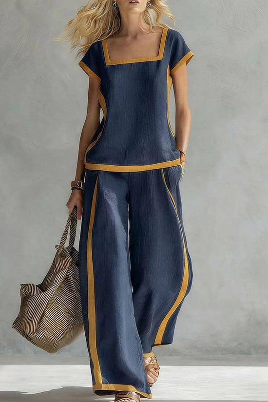 Women's Casual Square-Neck Short-Sleeve Pants Set 