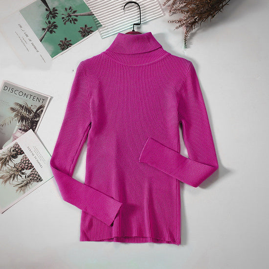 Solid Color Pit Strip Knit Pullover Turtleneck Sweater - Diversi™ Fashion