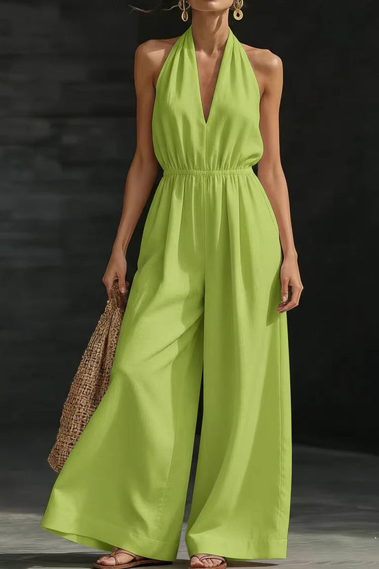 V-neck Halter Neck Jumpsuit For Women 