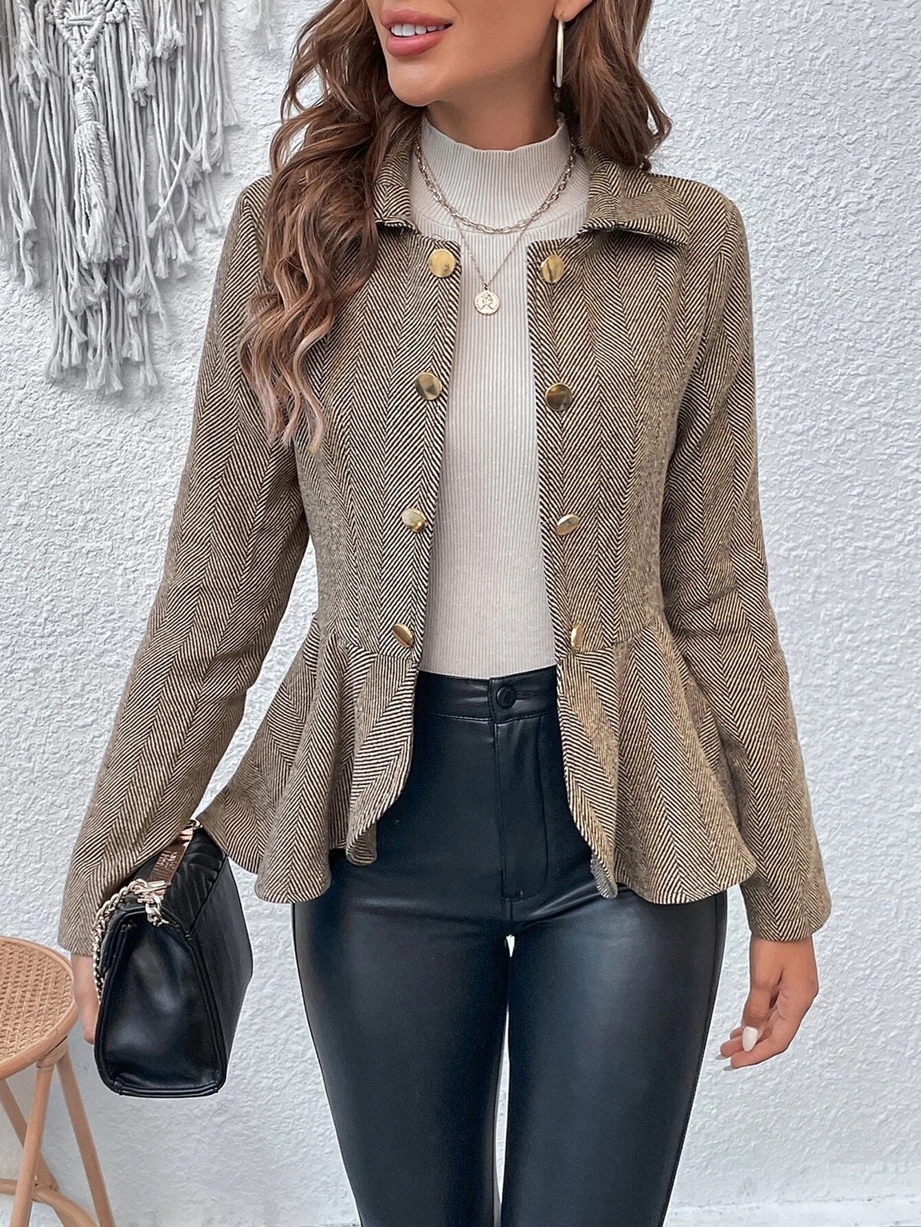 Women’s Plus-Size Solid Color Peplum Jacket – Casual Outerwear 