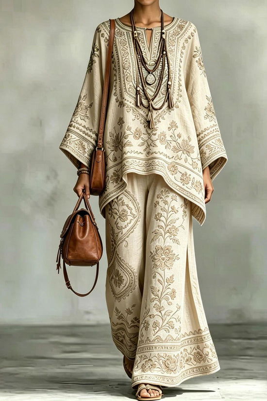 Women's Fashionable Loose-Fit Printed Long-Sleeve Set 