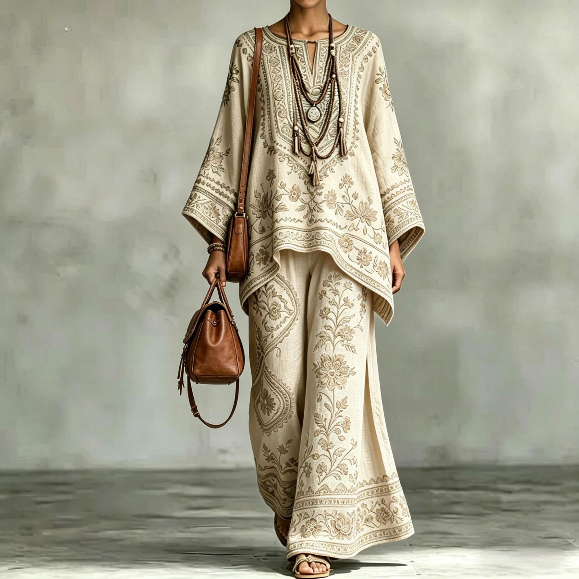 Women's Fashionable Loose-Fit Printed Long-Sleeve Set 
