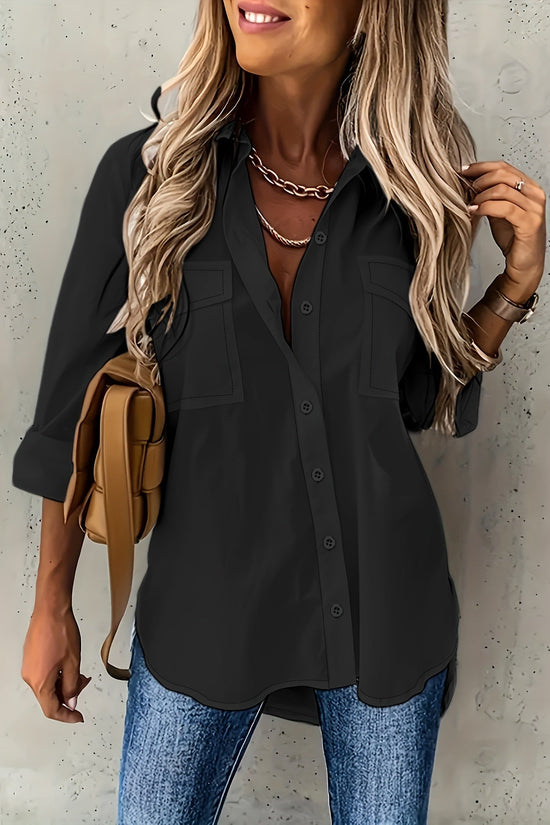 Women’s Casual Long Sleeve Shirt with Pocket CJ US