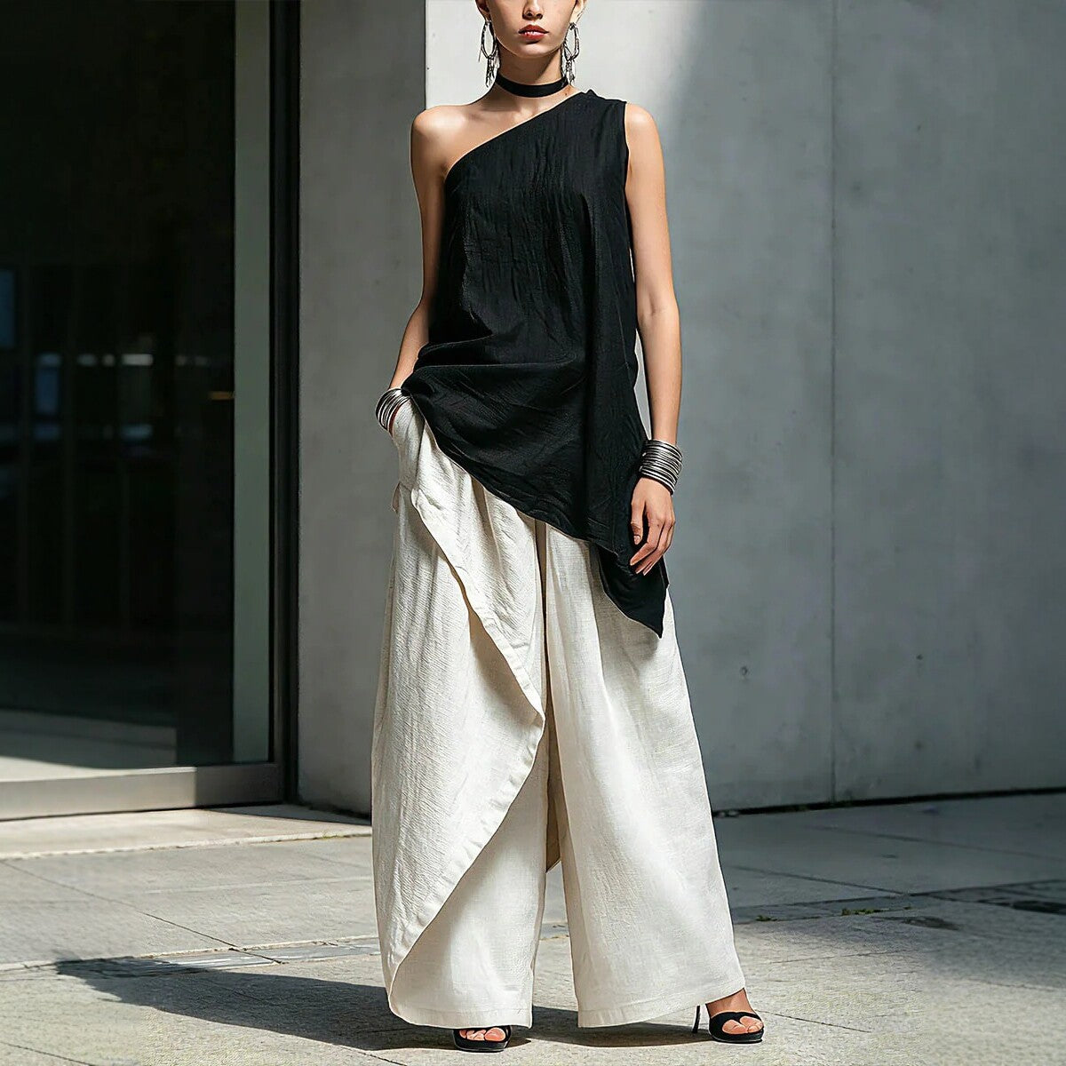 Casual Versatile Fashionable One-shoulder T-shirt 
