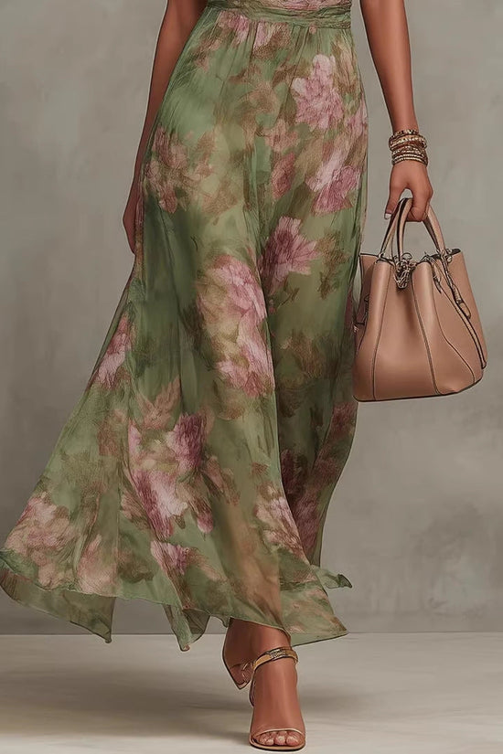 Wrinkled hip bag mesh printed irregular slit letter suspender dress 