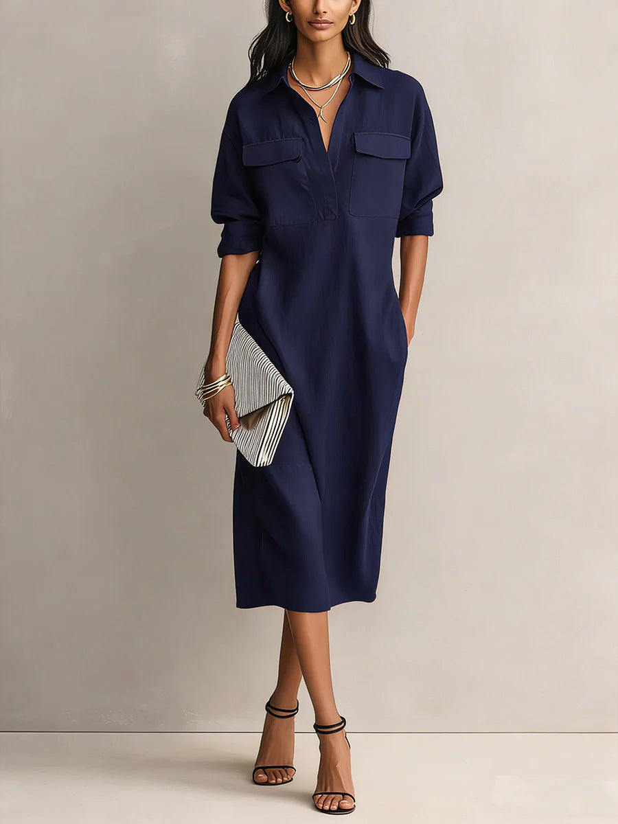 Elegant and Sophisticated Office Casual Fashion Fitted Comfortable Solid Color Mid-Length Dress 