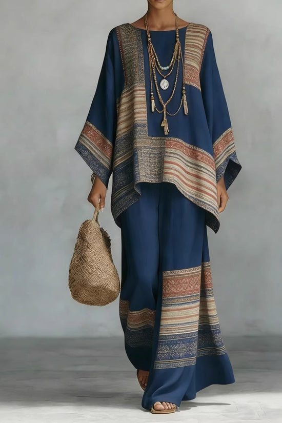 Women's Fashionable Printed Crew-Neck Casual Long-Sleeve Set 