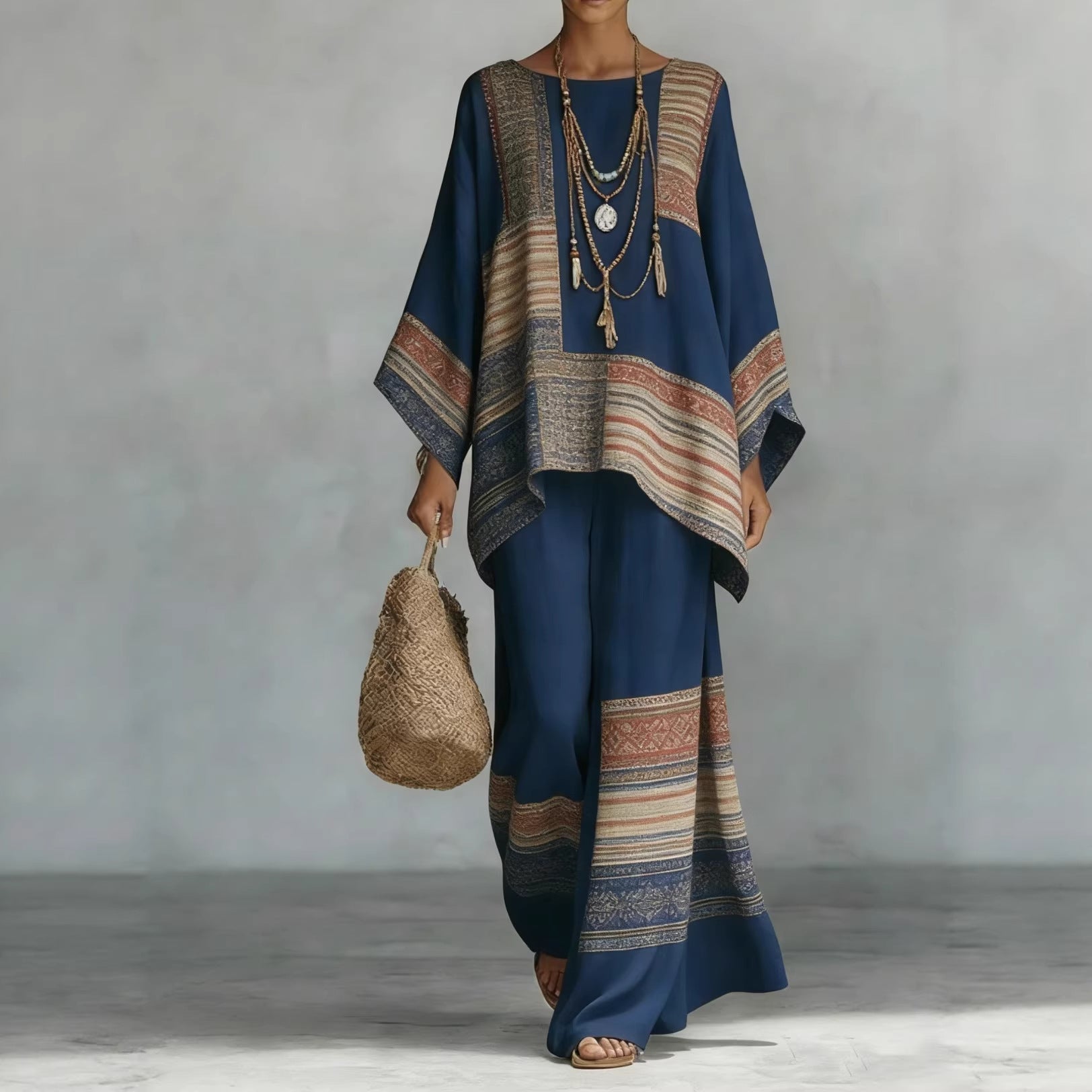 Women's Fashionable Printed Crew-Neck Casual Long-Sleeve Set 