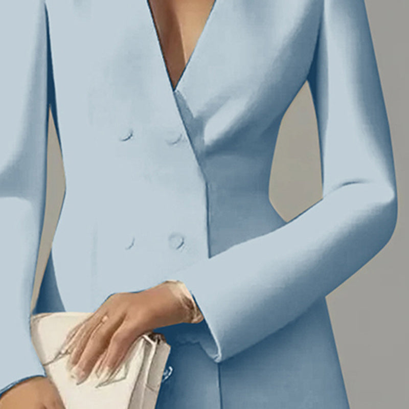 Women's Solid Color Deep V-Neck Dress Button Front A-Line Midi Dress For Formal Occasions CJ US