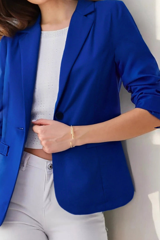 Three-quarter-sleeve Pleated Slim-fit Womens Office Blazer 