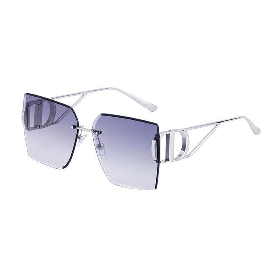 New Fashion Sunglasses Style Diamond-Cut Rimless Sunglasses for Women, Hollow Temple Design, Oversized Frame Women's Eyewear 