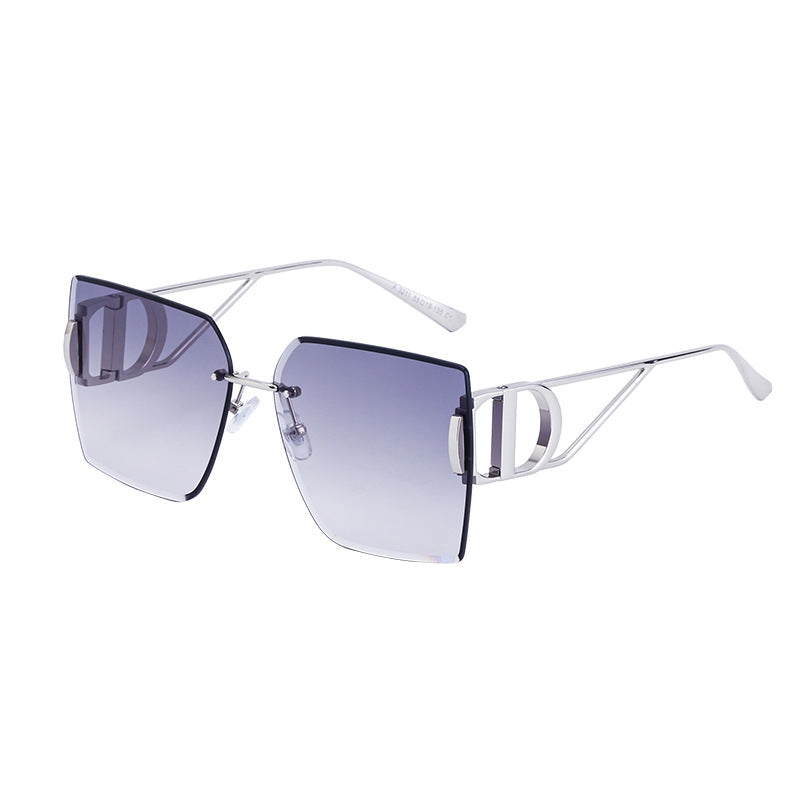 New Fashion Sunglasses Style Diamond-Cut Rimless Sunglasses for Women, Hollow Temple Design, Oversized Frame Women's Eyewear 