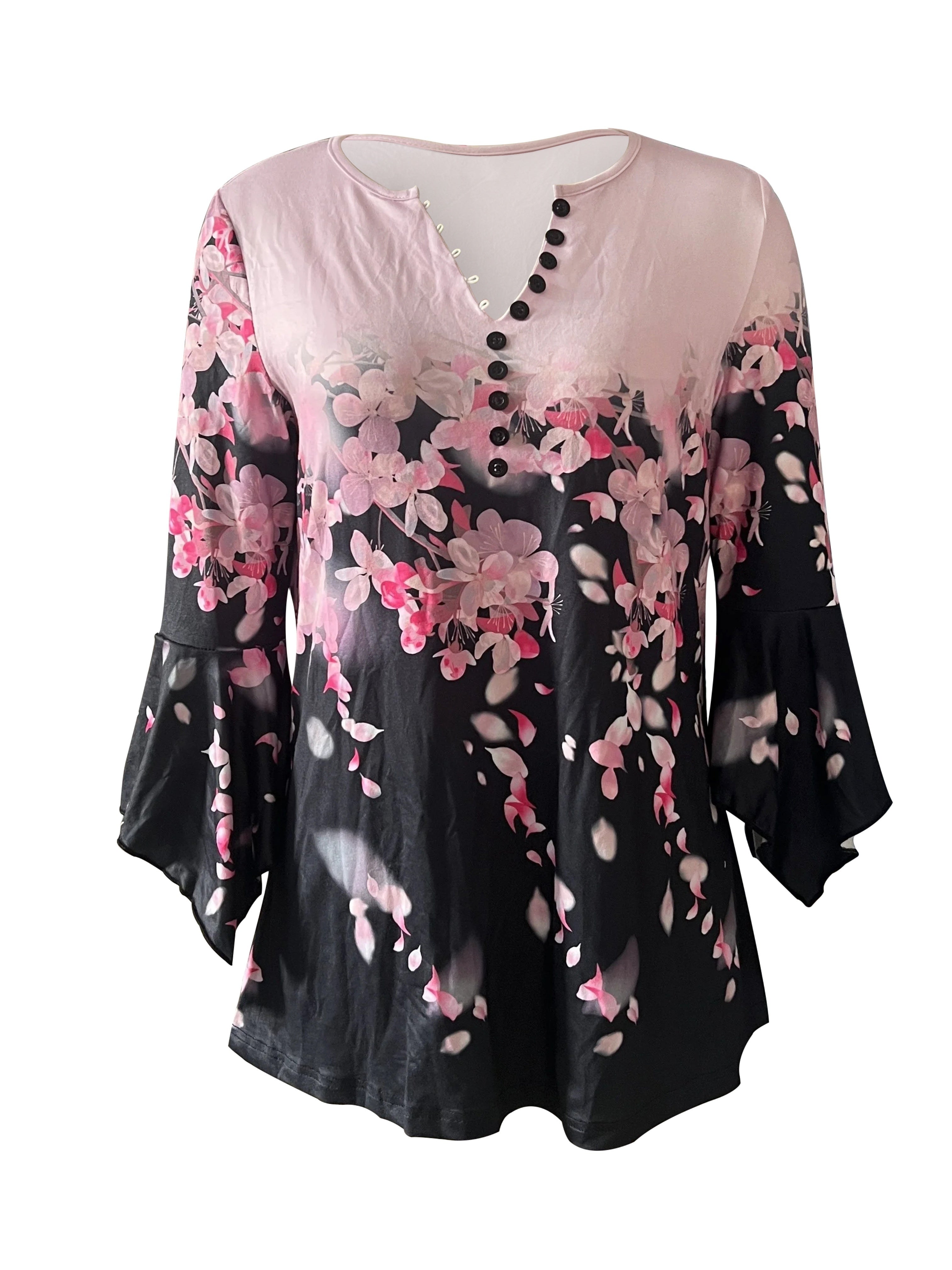 🌸 Asymmetrical Spike Button 3/4 Sleeve T-Shirt – Effortless Chic FitiqueFit