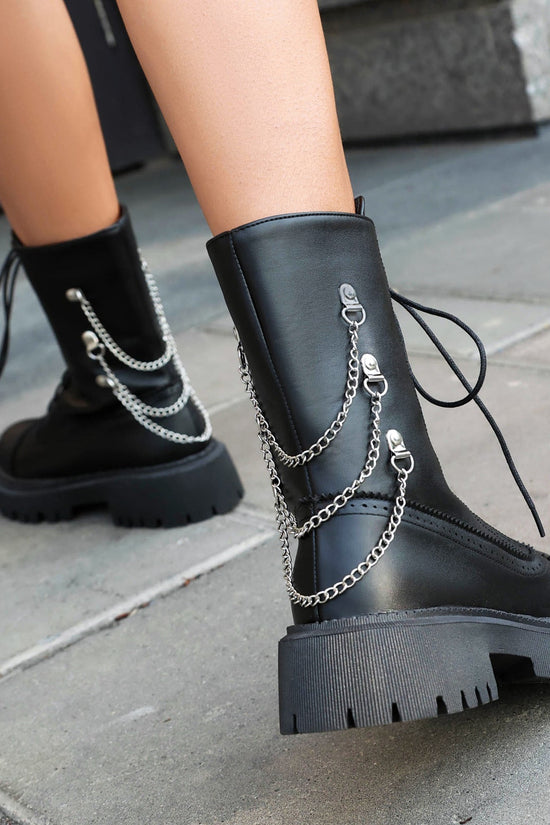Large-size Womens Chunky-heeled Mid-calf Dr Martens Boots For Fall And Winter 