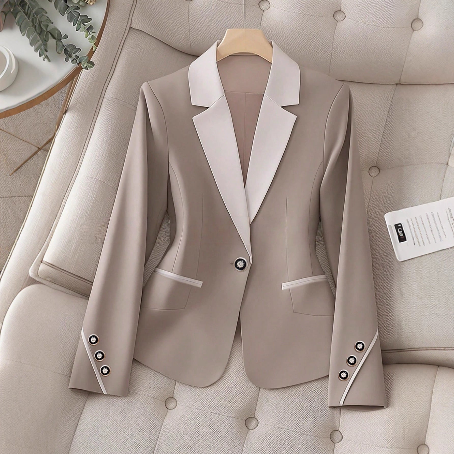 Professional Contrasting-Color Button Elegant Formal Blazer 