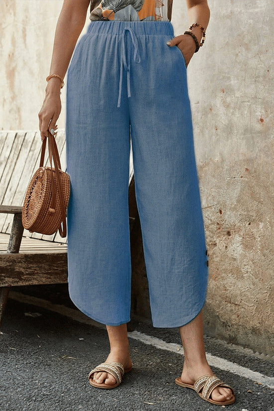 🌿 Women's Cotton-Linen Cropped Drawstring Pants FitiqueFit