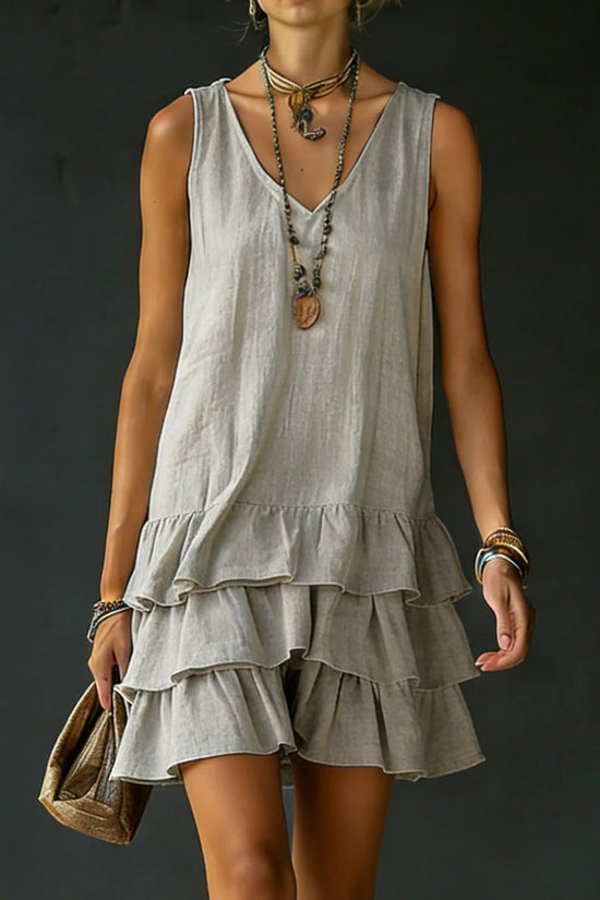 V-neck Cotton-linen Womens Fashionable Sleeveless Dress 