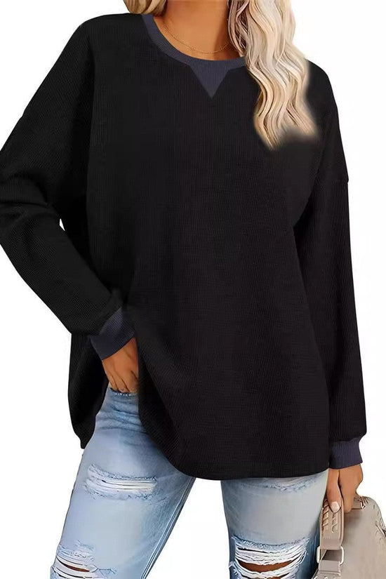 Women's Fashion Round-Neck Color-Block Long-Sleeve Sweatshirt 