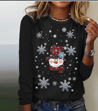 Snowman Printed Panel Loose Sweater CJ