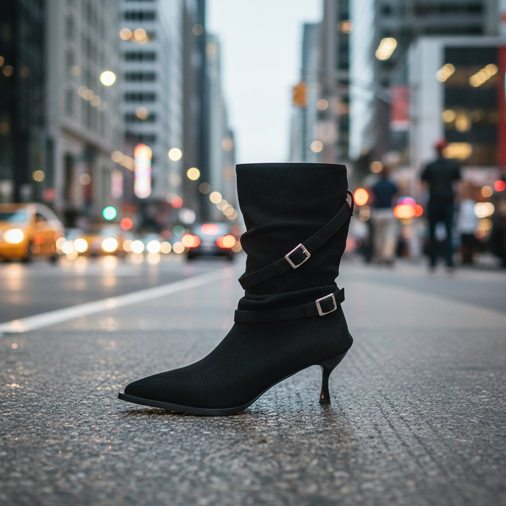 Fashionable And Versatile Pointed Toe Stiletto Heel Suede French Slim Ankle Boots 