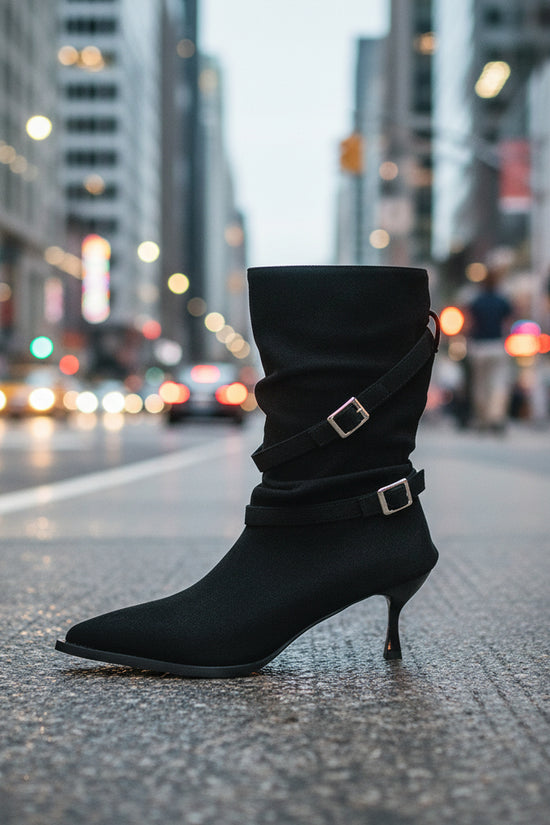 Fashionable And Versatile Pointed Toe Stiletto Heel Suede French Slim Ankle Boots 