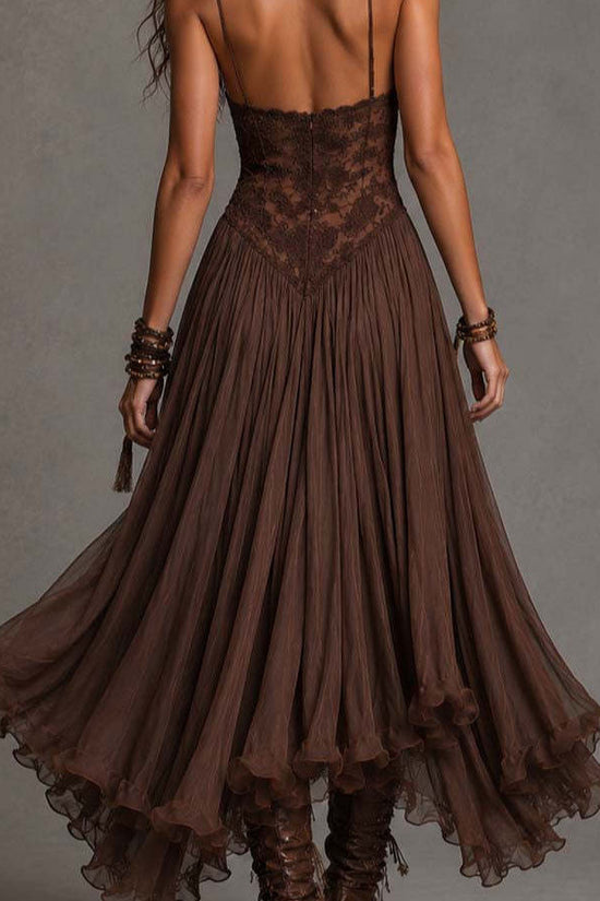 Chiffon Printed Strap Fitted Long Dress, Vintage Flowy Maxi Dress 
