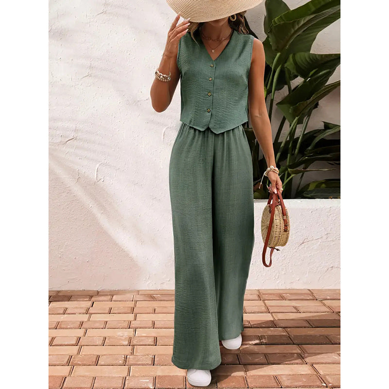 Women’s crop vest blazer wide leg pants set CJ US