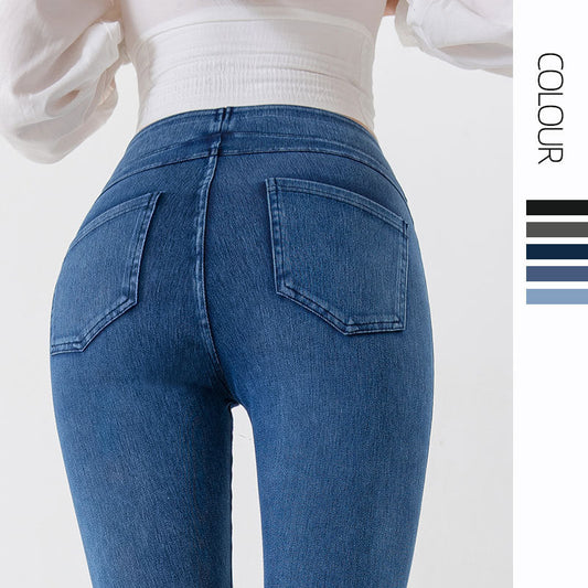 Yoga Denim Capri Pants for Women Low Waist Slim Fit High Elastic Tummy Control Fitness Casual Pants 