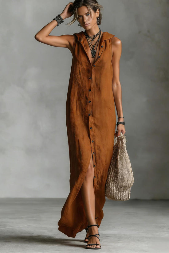 Sleeveless hooded breasted dress 