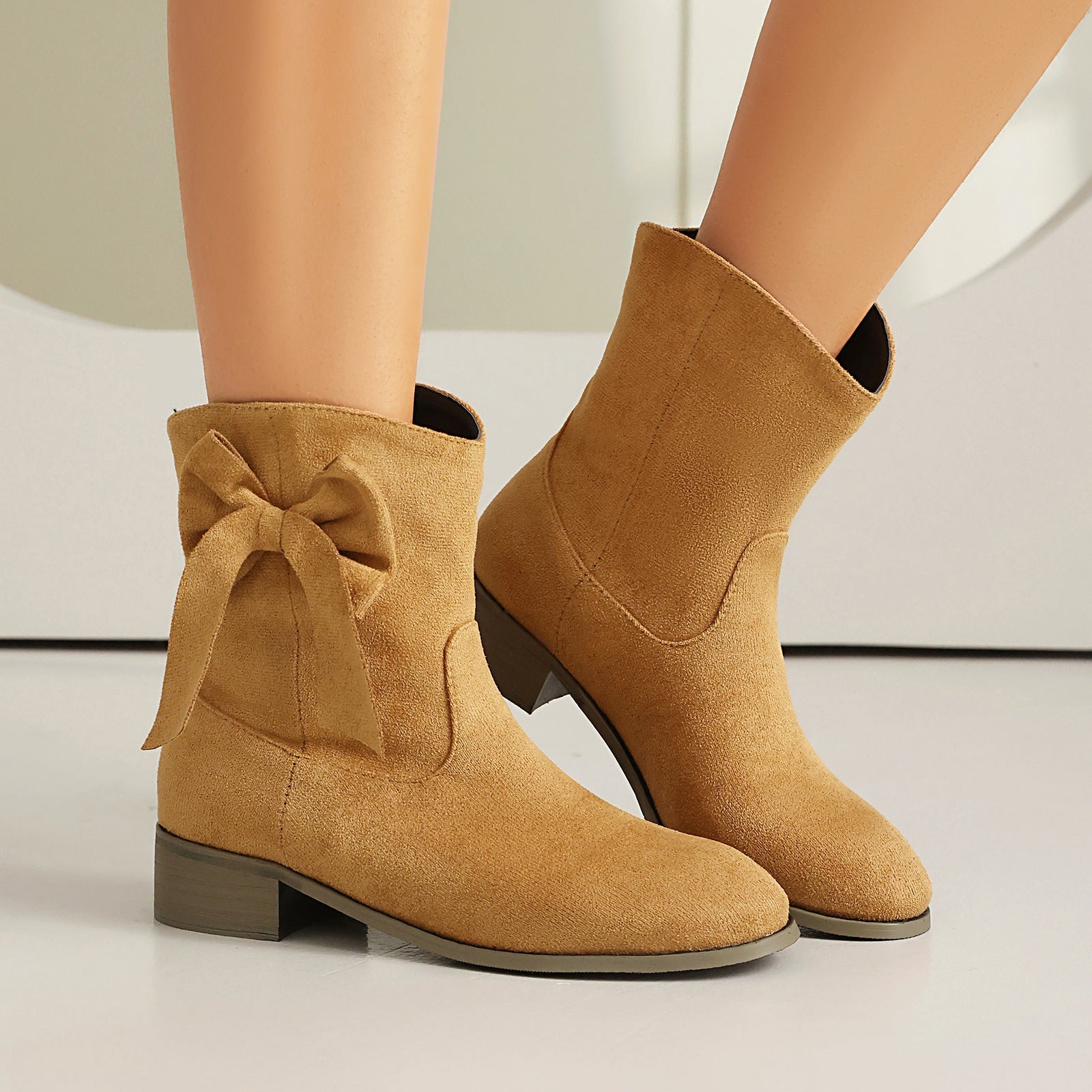 Low Heel Suede Large Size Sweet Bow Casual Boots CJ
