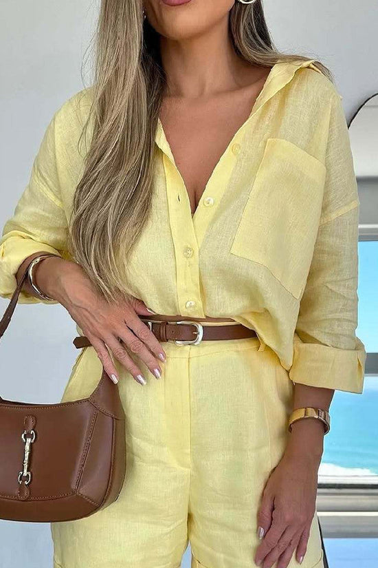 Casual Long-Sleeve Shirt And Shorts Womens Set 