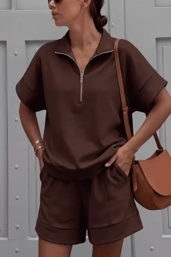 Solid-color Fashion Casual Short Two-piece Sweatshirt Set 