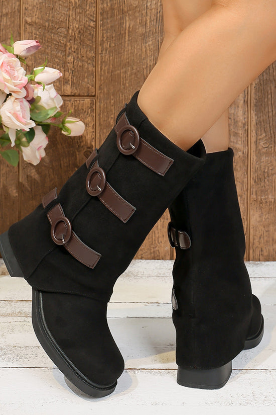 Vintage Suede Belt Buckle Pantyhose Boots CJ