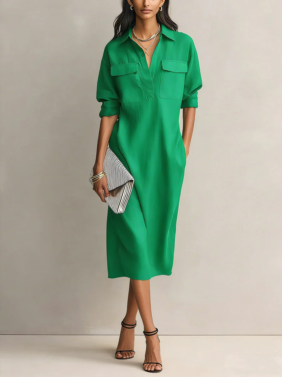 Elegant and Sophisticated Office Casual Fashion Fitted Comfortable Solid Color Mid-Length Dress 