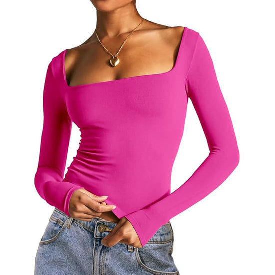 Square Neck Milk Silk Pullover Long Sleeves 