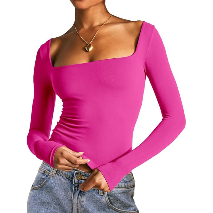 Square Neck Milk Silk Pullover Long Sleeves 