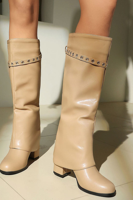 High Heel Chunky Large Size Slip-On Combat Boots for Women 