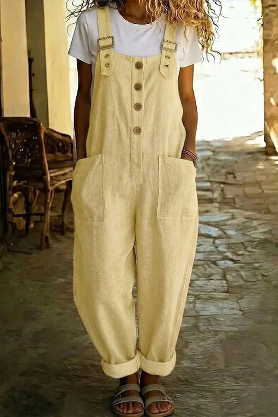 Solid-color Vintage Straight-leg Overalls For Women 