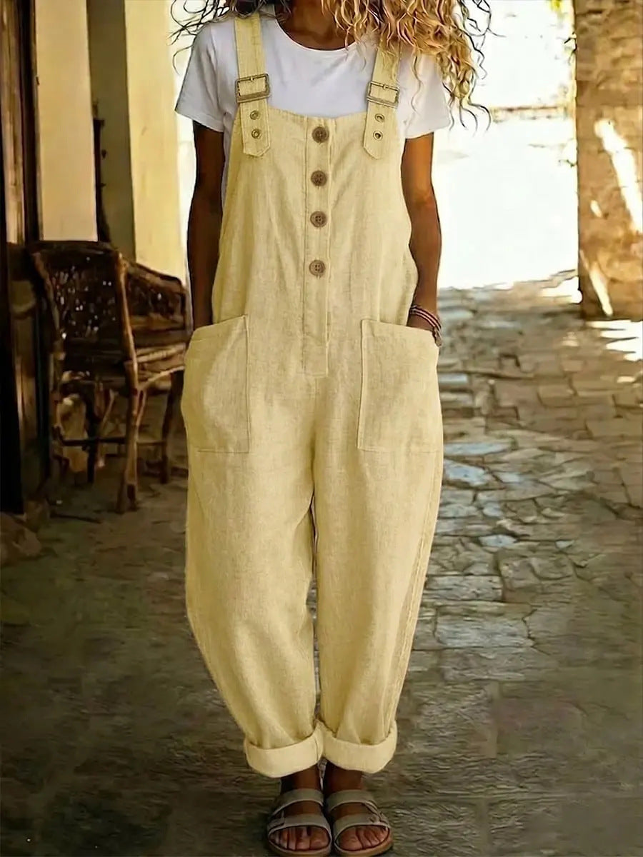 Solid-color Vintage Straight-leg Overalls For Women 
