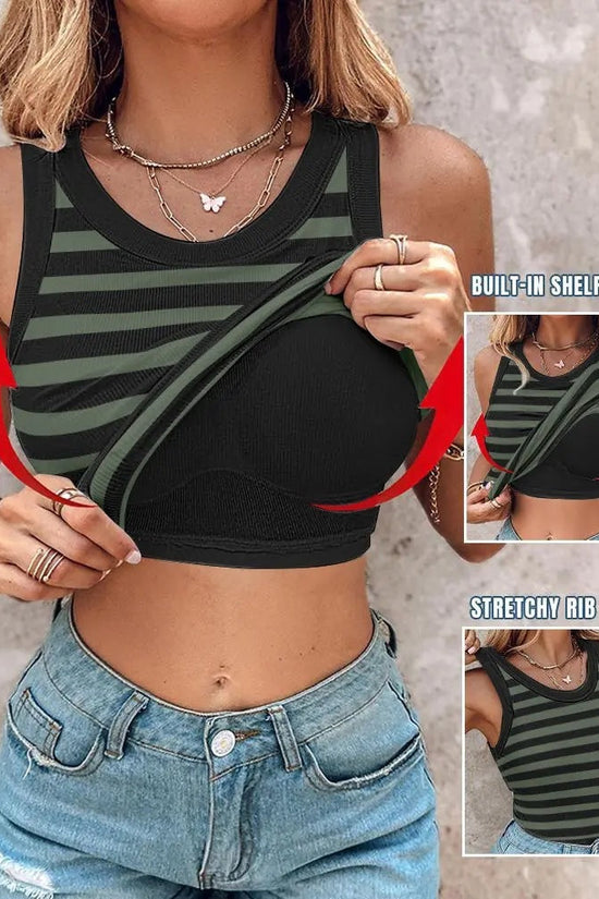 Women's Slim Striped Vest with Bralette – Chic Sleeveless Tank Top FitiqueFit