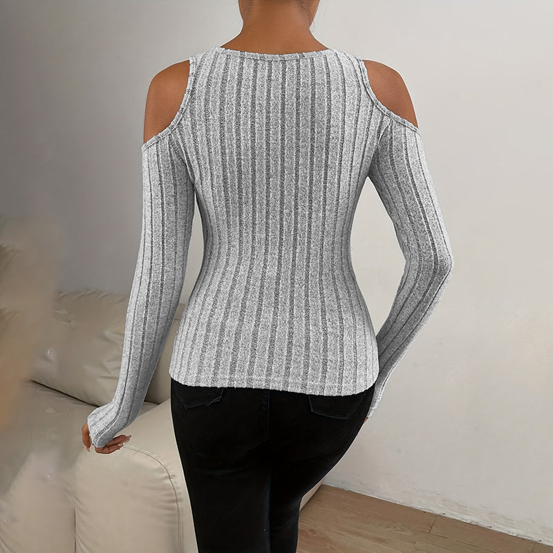 Women's Ribbed Long Sleeve Top Cut Out Front Detail Fitted Sexy Tee Casual Dressy T-Shirt Tops CJ US