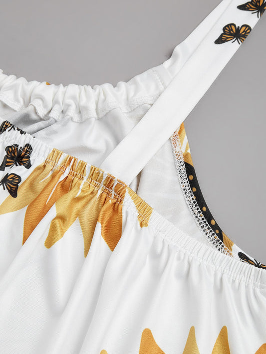 🌻 Plus Size Sunflower Print Sleeveless Wrap Dress FitiqueFit