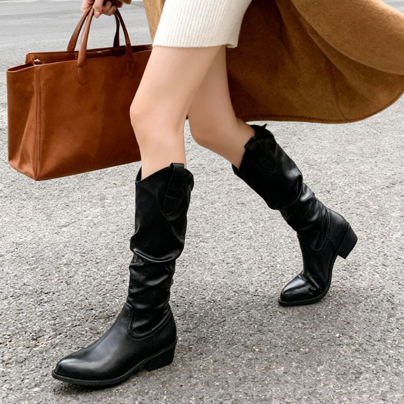 Fashionable Chunky Heel Suede High-top Riding Boots 